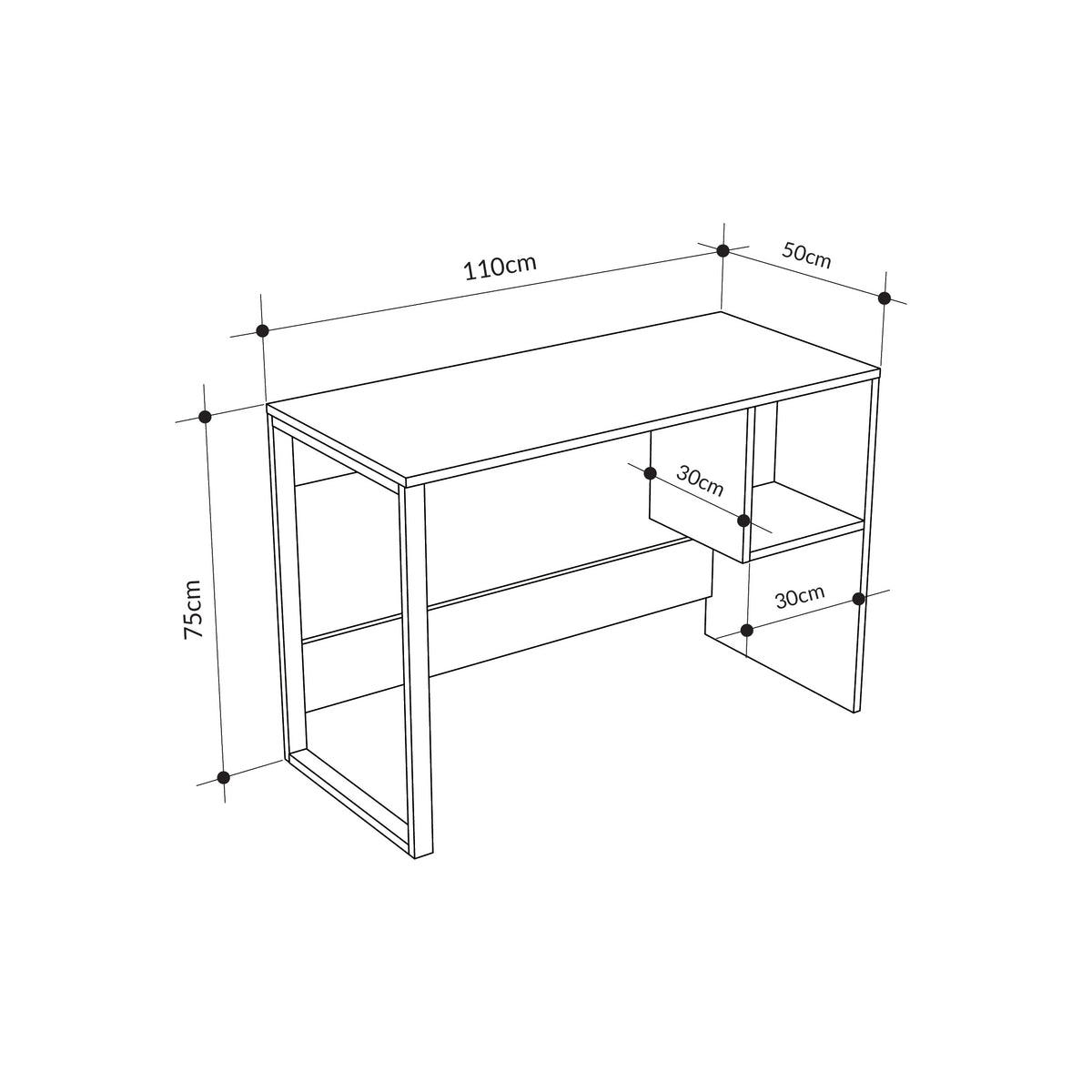 Table de travail modèle 4 avec 1 étagère carrée – Chêne – Bois noir
