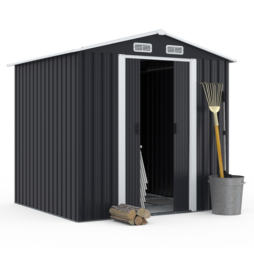 Abri de jardin 3,7 m² gris en acier galvanisé avec base
