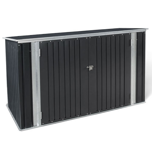 Abri de jardin en métal gris anthracite verrouillable, idéal pour le rangement de vélos, d'outils et de poubelles.