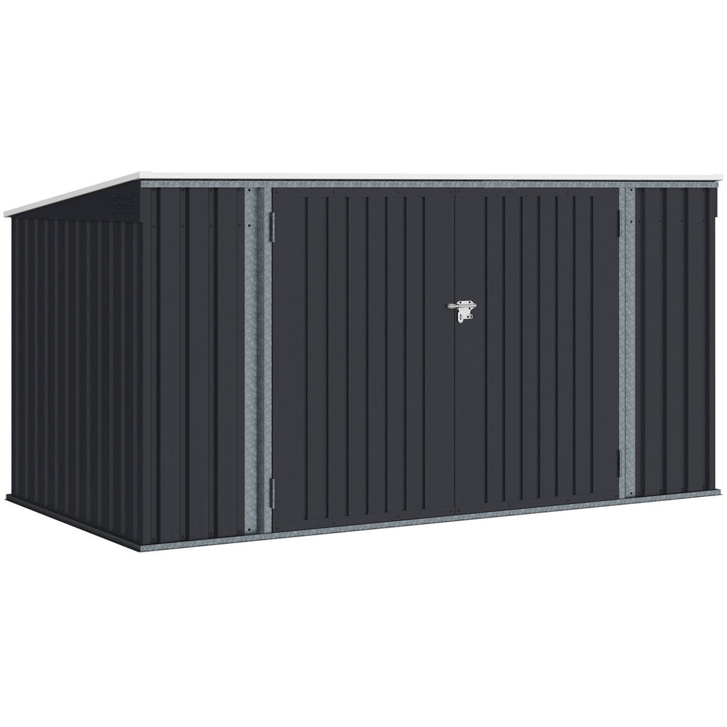 Abri de jardin XXL en métal gris anthracite verrouillable multi-rangement pour stockage vélos, outils, poubelles