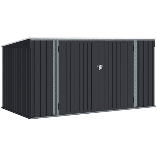 Abri de jardin XXL en métal gris anthracite verrouillable multi-rangement pour stockage vélos, outils, poubelles