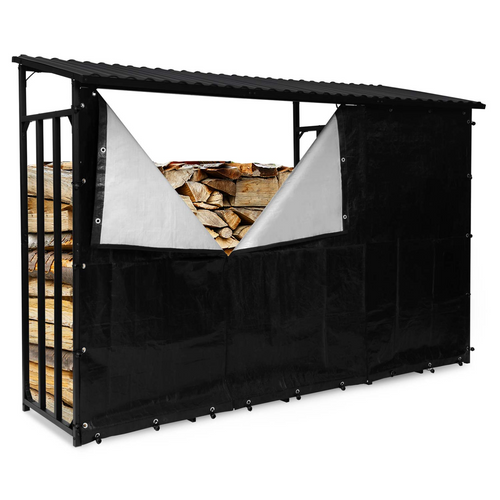 Abri de stockage pour bûches en acier galvanisé L. 274 cm avec housse de protection