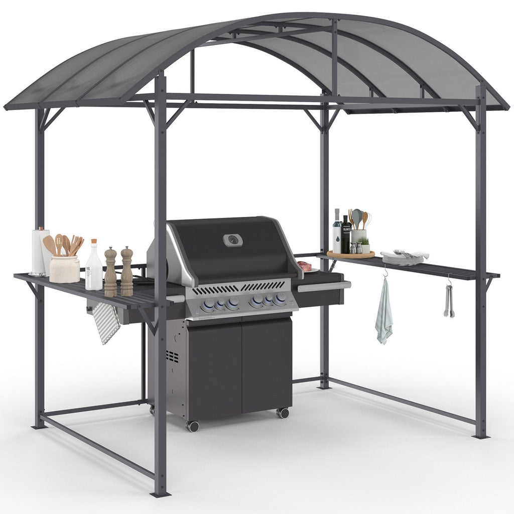 Abri pour barbecue 240 x 150 x 220 cm avec étagères, en métal gris et toit en polycarbonate