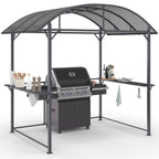 Abri pour barbecue 240 x 150 x 220 cm avec étagères, en métal gris et toit en polycarbonate