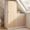 Armoire 1 porte AMBRE penderie avec commode 3 tiroirs 100 cm modulable décor hêtre et blanc