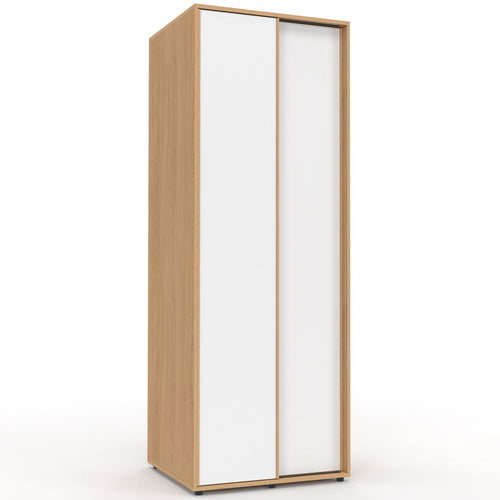 Armoire 2 portes coulissantes SLIDEA bois et blanc 60 cm penderie avec étagère