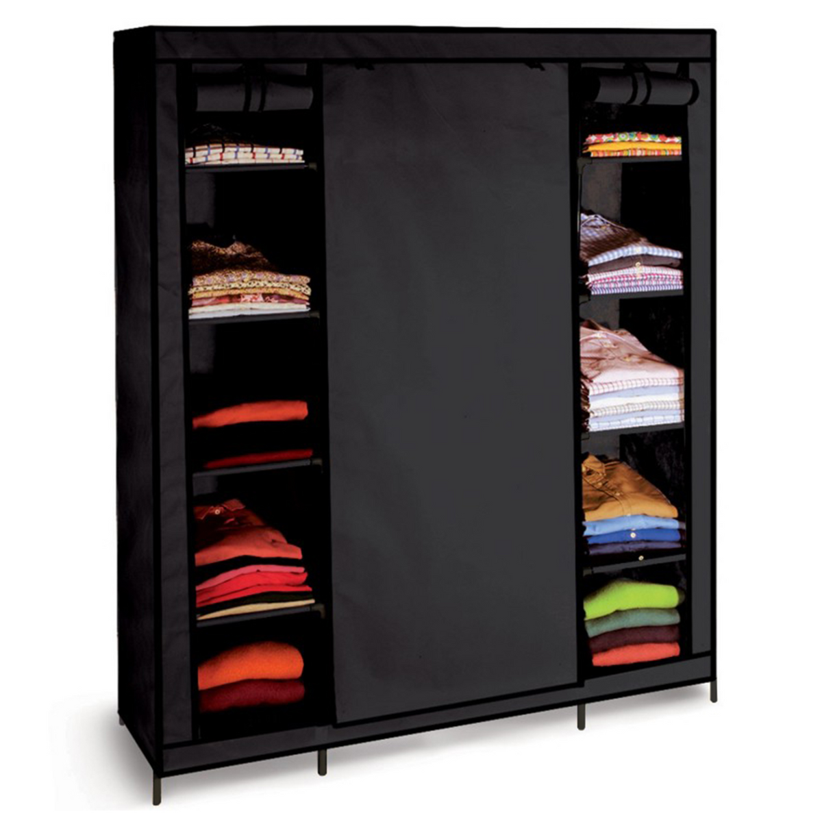 Armoire de rangement pliable en tissu noir pour vêtements, dressing XXL