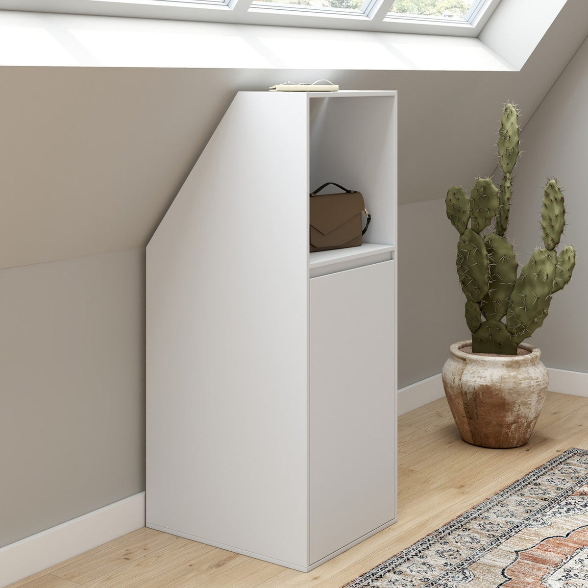 Armoire sous pente 1 porte et 1 niche TOMI 40 x 50 x 110/70 cm blanc