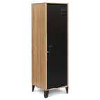 Armoire vestiaire ESTER 1 porte en métal noir et contour bois design industriel
