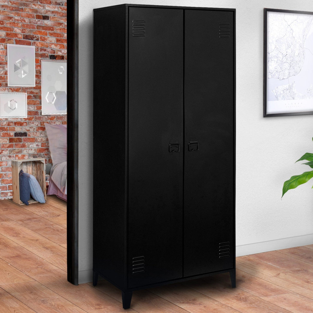 Armoire vestiaire penderie ESTER 2 portes métal noir design industriel
