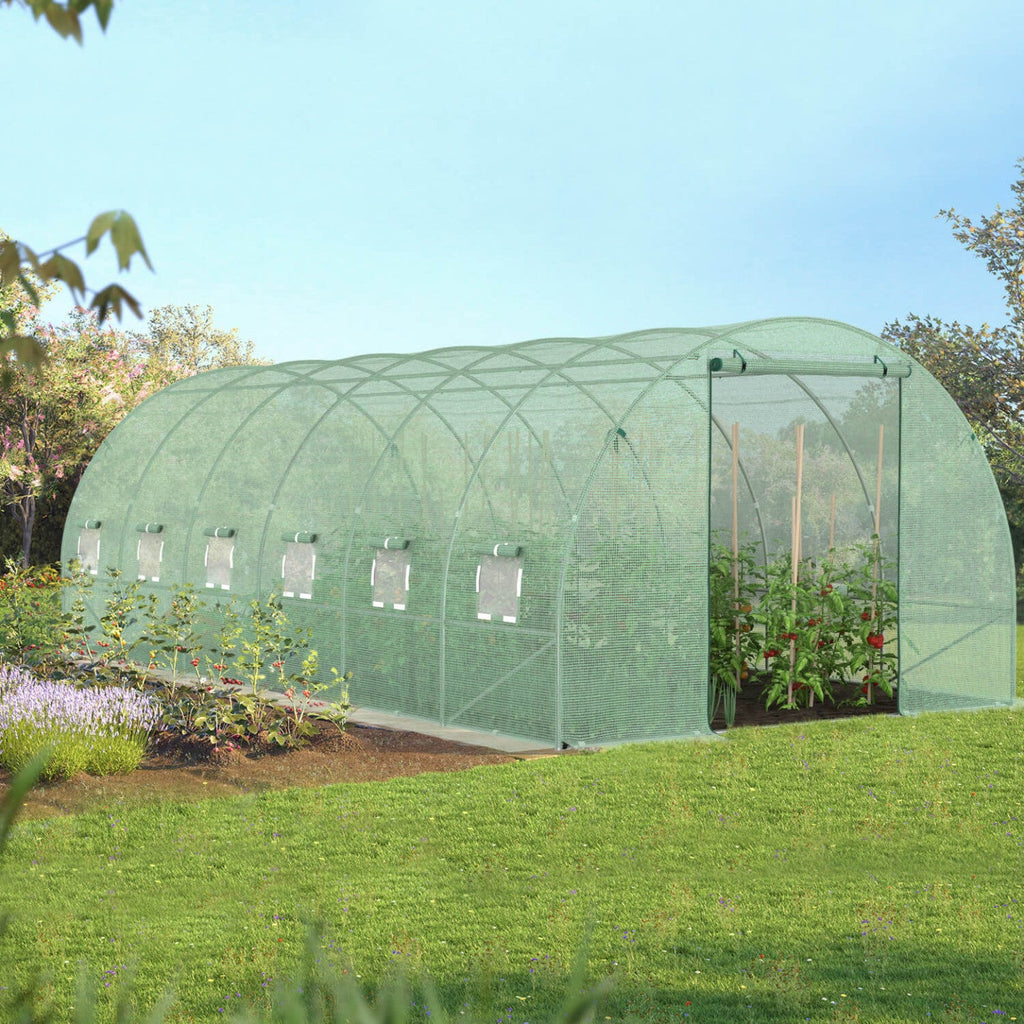 Bâche de rechange pour serre de jardin tunnel 18 m² 6 x 3 x 2 m anti-UV avec porte et fenêtres CRIMÉE verte