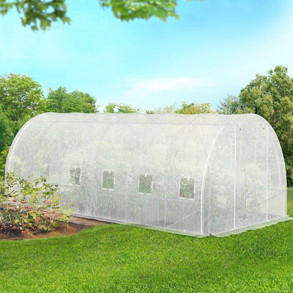 Bâche de rechange pour serre de jardin tunnel 18 m² 6 x 3 x 2 m anti-UV avec porte et fenêtres CRIMÉE blanche toutes saisons