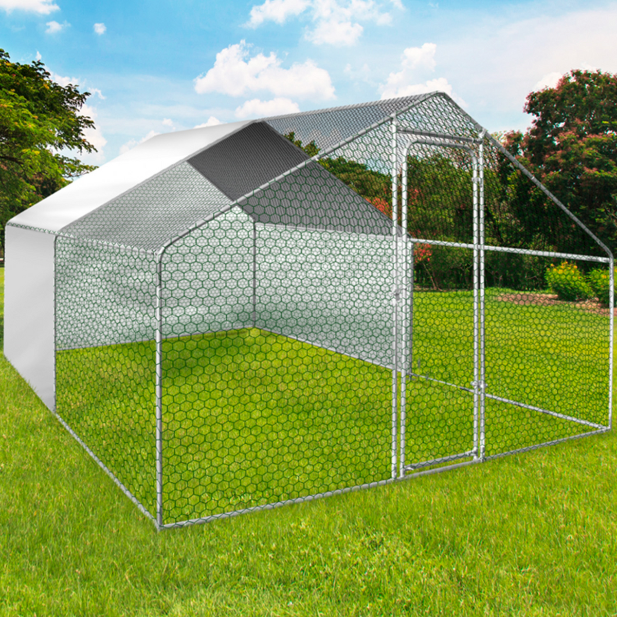 Bâches imperméables blanches 1 arrière + 2 côtés 150 gr pour enclos poulaillers