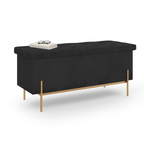 Banc coffre de rangement LOUIS pieds métal doré 100 cm velours noir
