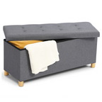 Banc coffre de rangement sur pieds 100 cm en tissu gris anthracite