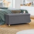 Banc coffre de rangement sur pieds 100 cm en tissu gris anthracite