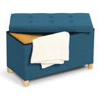 Banc coffre de rangement sur pieds 76 cm tissu bleu canard