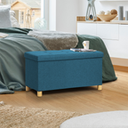 Banc coffre de rangement sur pieds 76 cm tissu bleu canard