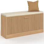 Banc d'entrée à chaussures JULIETTE à lattes en bois coloris chêne