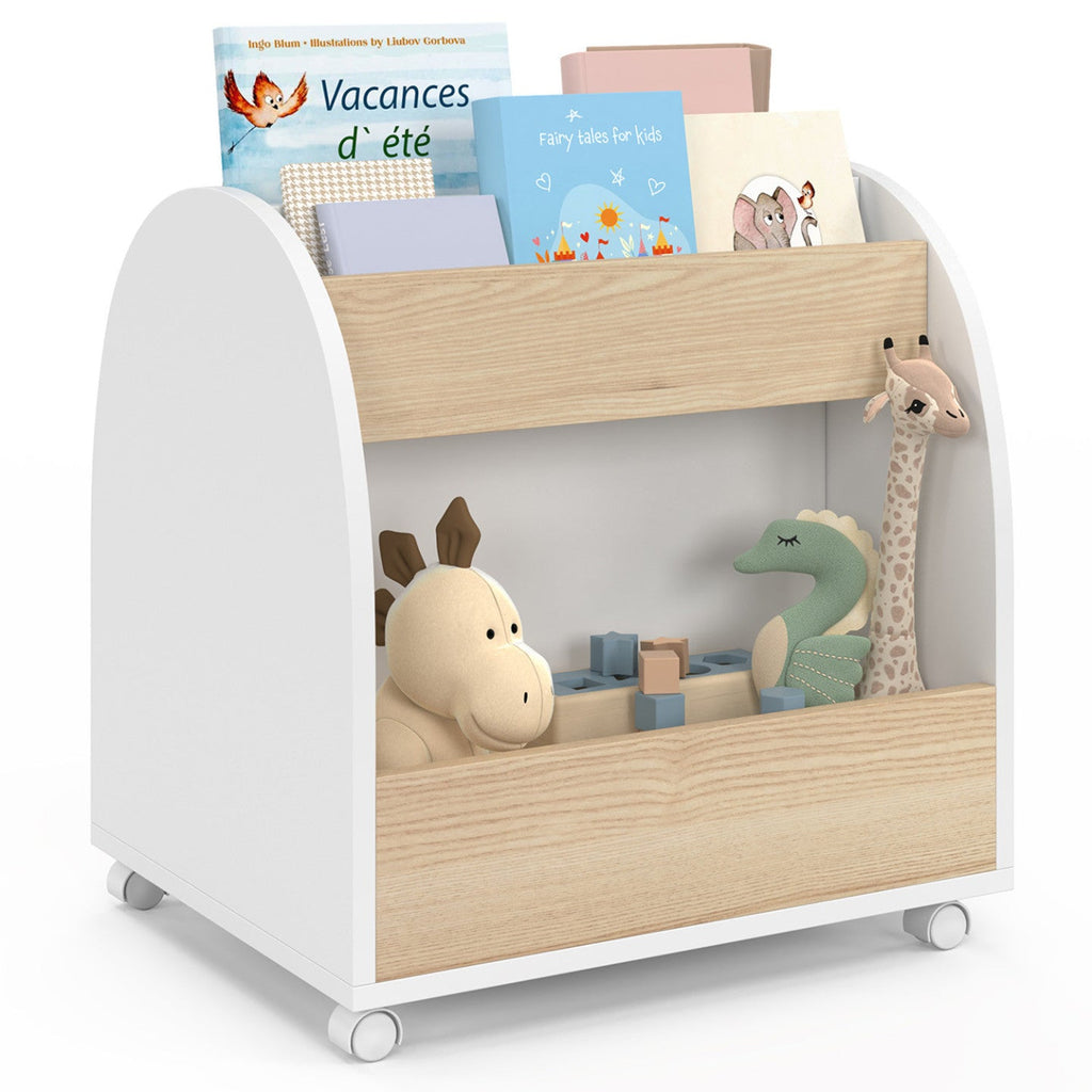Bibliothèque pour enfant ANDREAS sur roulettes hêtre et blanc