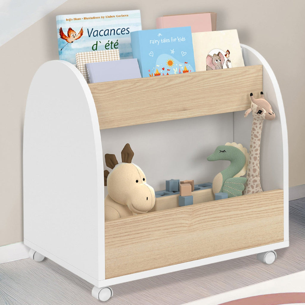 Bibliothèque pour enfant ANDREAS sur roulettes hêtre et blanc