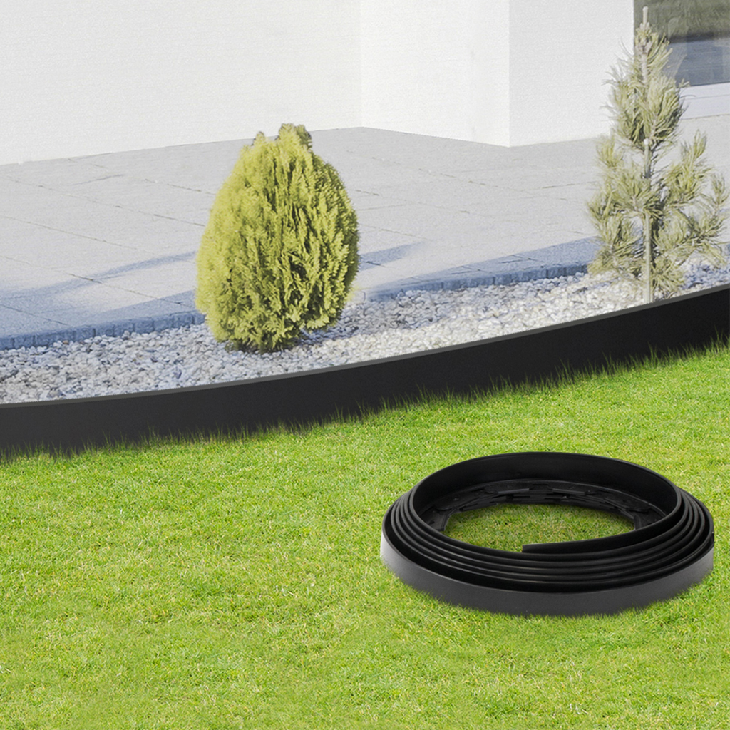 Bordure de jardin flexible 8 m noire hauteur 12 cm + 24 piquets