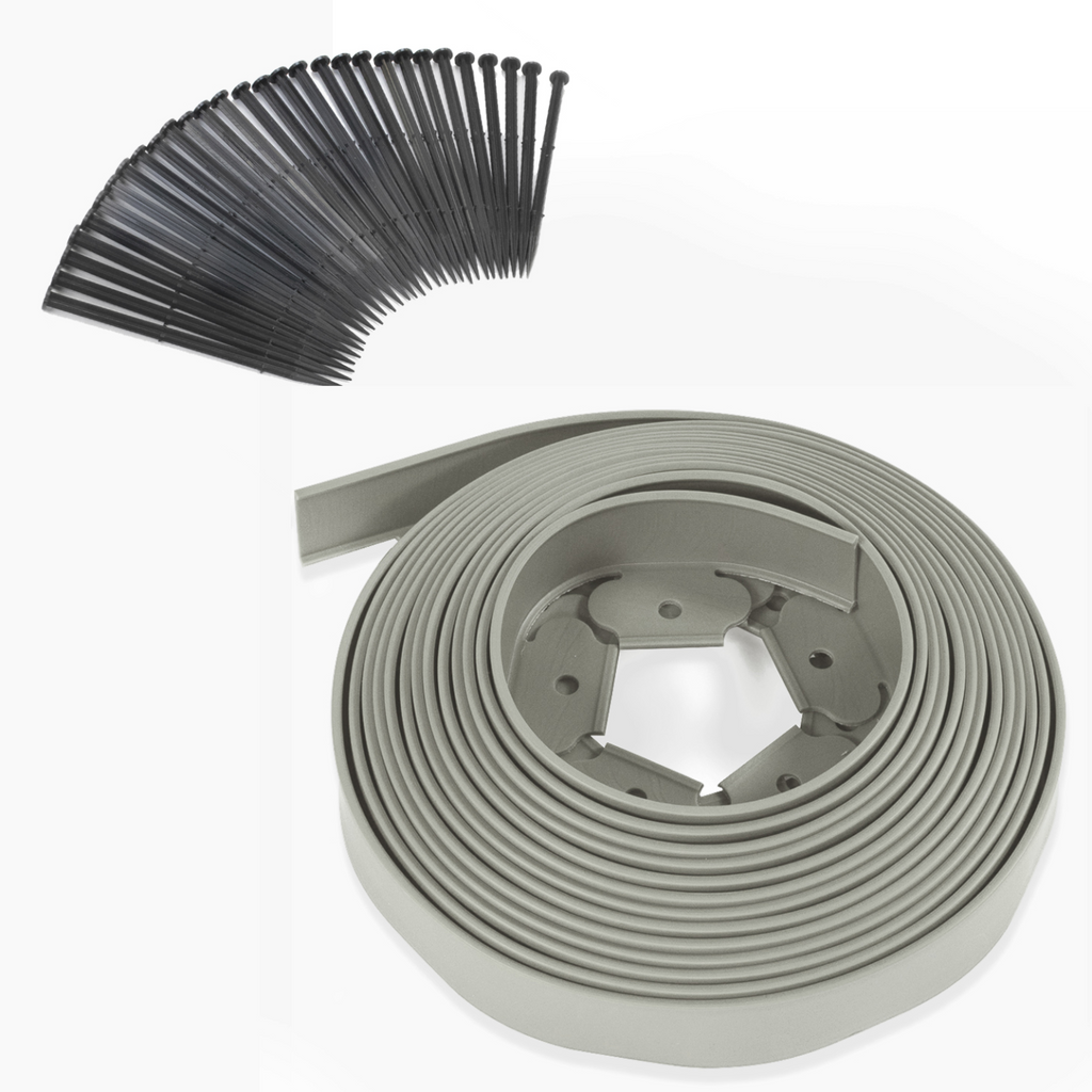 Bordurette de jardin flexible 10 M grise hauteur 5 CM + 30 piquets
