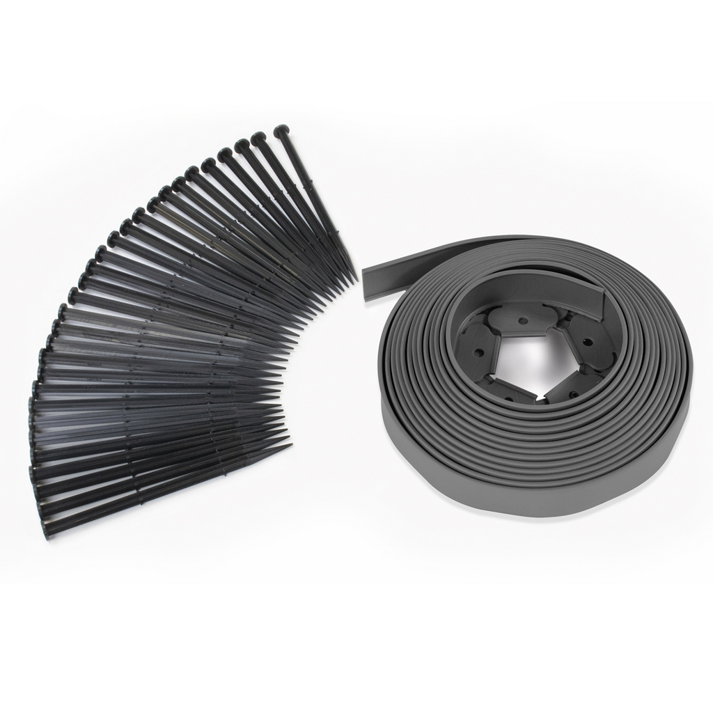 Bordure de jardin flexible 10 m gris anthracite hauteur 5 cm + 30 piquets