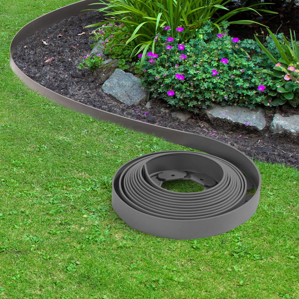 Bordure de jardin flexible 10 m gris anthracite hauteur 5 cm + 30 piquets