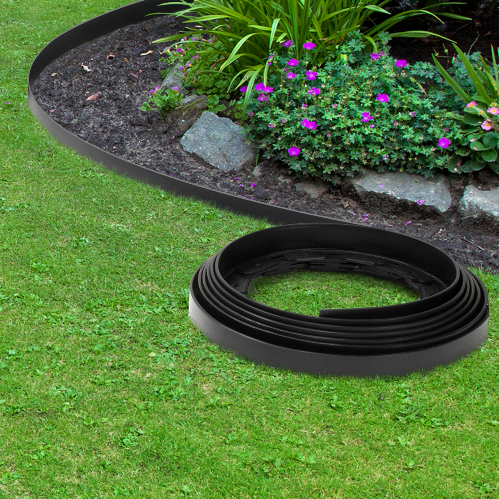 Bordure de jardin flexible 10 m noire hauteur 5 cm + 30 piquets