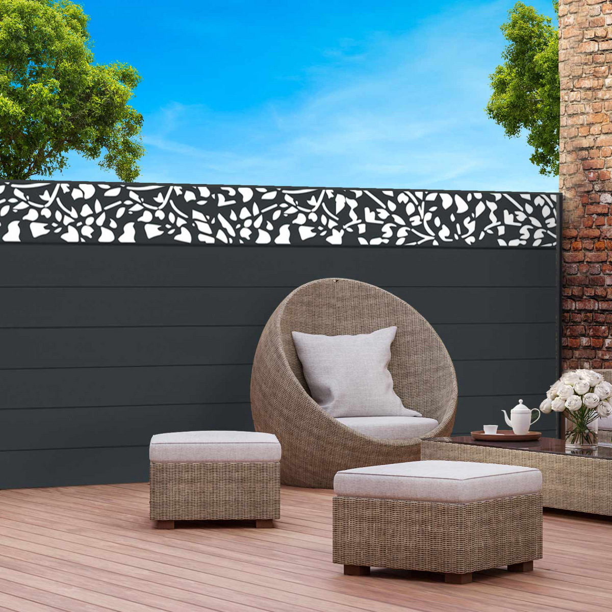 Brise-vue occultant 1,5 x 10 m effet lames de clôture motifs FLOWER 160 g/m²
