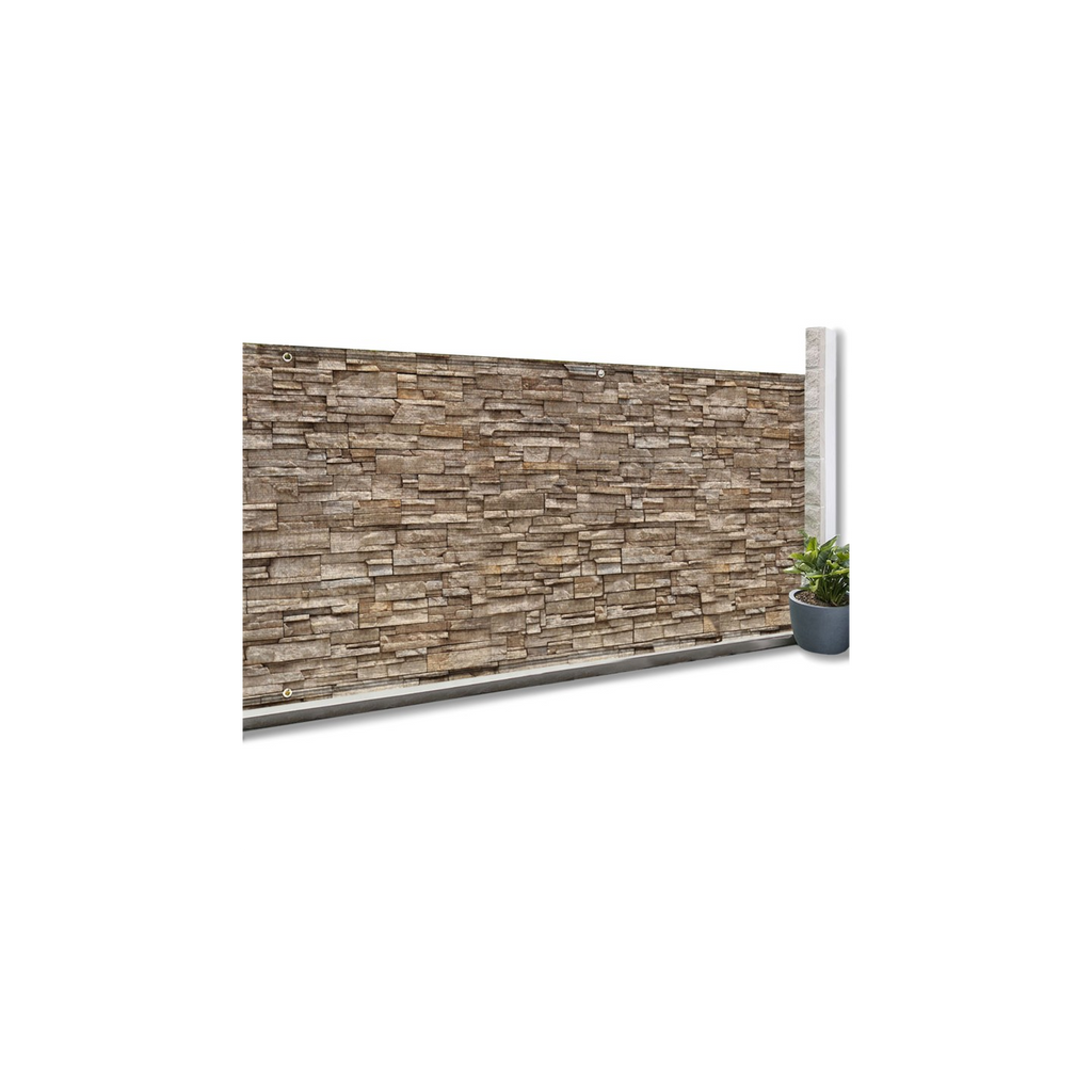 Brise-vue occultant 2 x 10 m motif pierre marron 160 g/m²