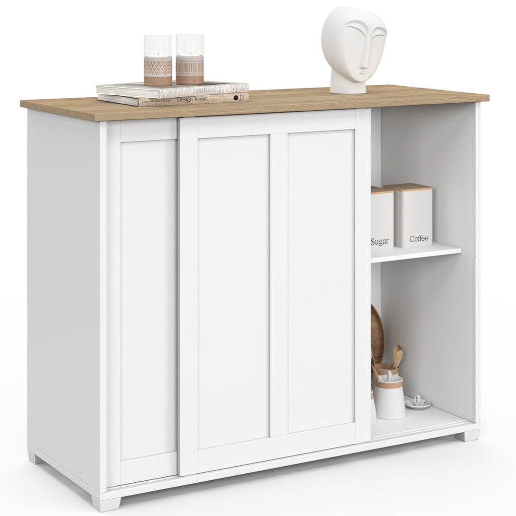 Buffet 100 cm JANGO 2 portes coulissantes blanc et plateau bois