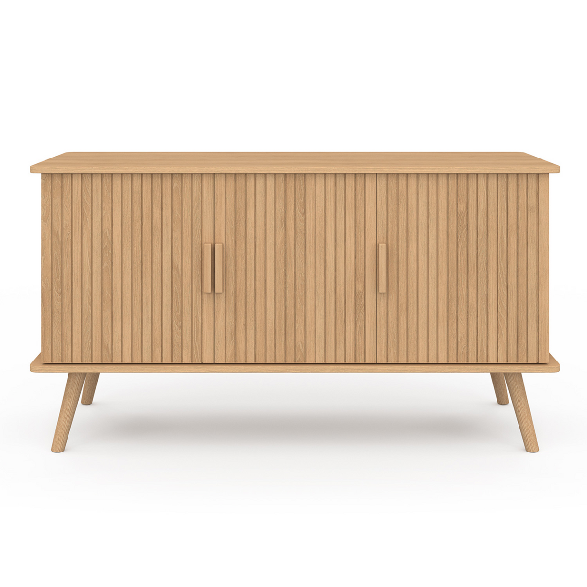 Buffet 110 cm JULIETTE 3 portes à lattes en bois coloris chêne