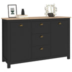Buffet 130 cm ISIS style campagne 2 portes et 3 tiroirs bois et noir