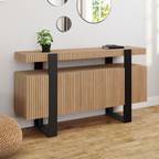 Buffet 140 cm OCTAVE 4 portes à lattes en tasseaux de bois
