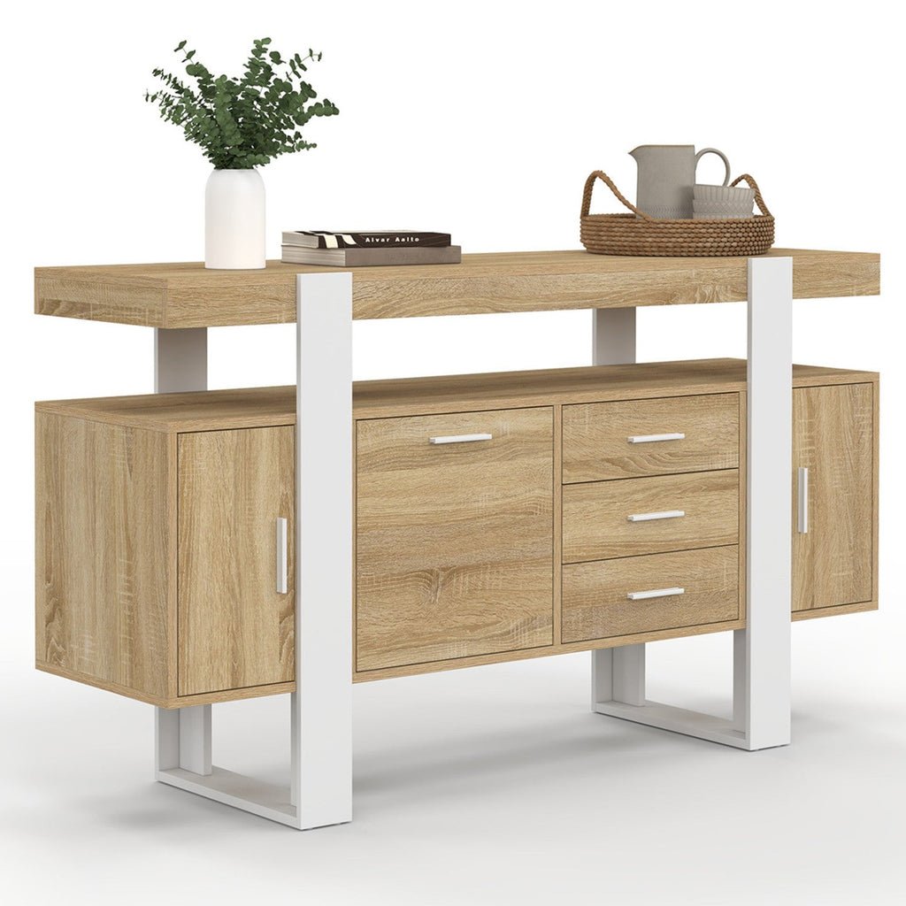Buffet 140 cm PHOENIX 3 portes et 3 tiroirs bois et blanc