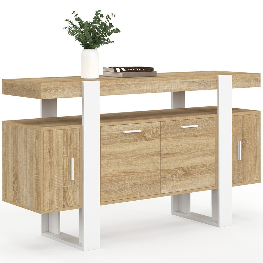 Buffet 140 cm PHOENIX 4 portes bois et blanc