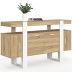 Buffet 140 cm PHOENIX 4 portes bois et blanc