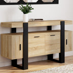 Buffet PHOENIX 140 cm, 4 portes, bois et noir