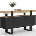 Buffet 140 cm PHOENIX 4 portes noir avec plateau bois