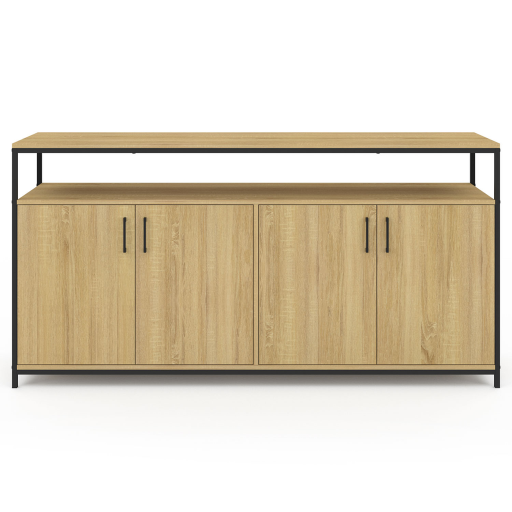 Buffet 160 cm DETROIT 4 portes bois et noir design industriel