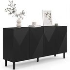 Buffet HIMARA 160 cm, 4 portes à lattes géométriques, bois noir