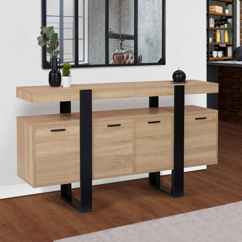 Buffet 160 cm PHOENIX XXL 4 portes bois et noir