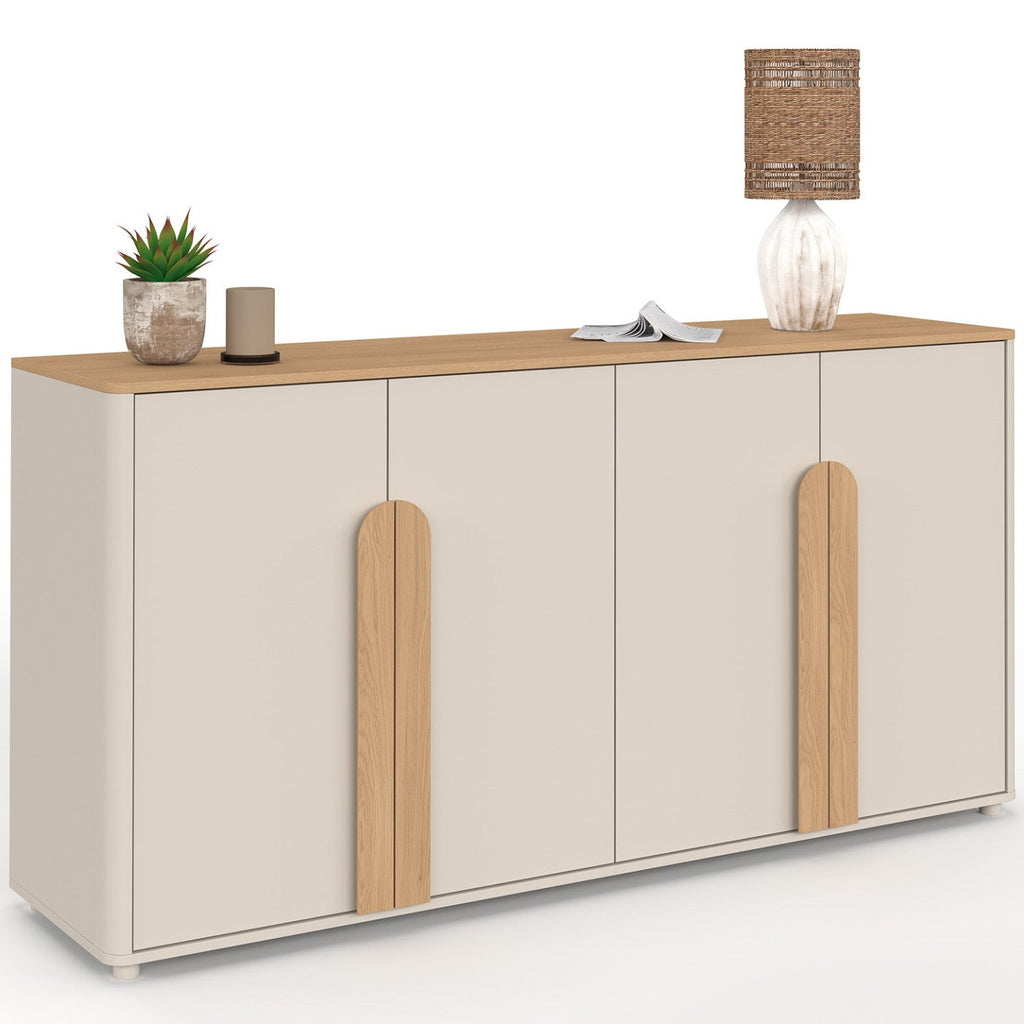 Buffet 160 cm TIRANA 4 portes avec grandes poignées beige et bois clair