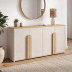Buffet 160 cm TIRANA 4 portes avec grandes poignées beige et bois clair