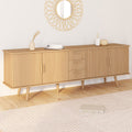 Buffet 180 cm JULIETTE XXL 4 portes et 3 tiroirs effet lattes tasseaux bois