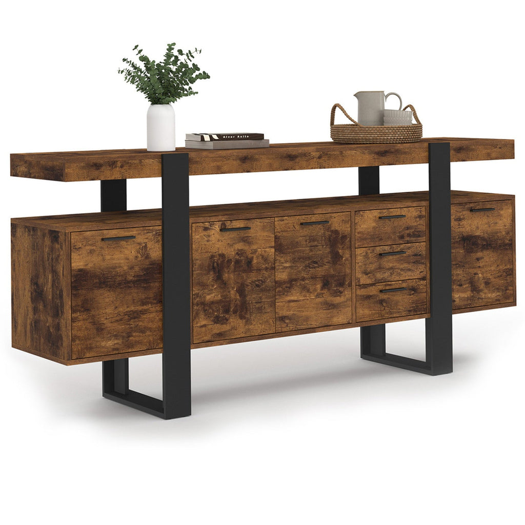 Buffet 180 cm PHOENIX XXL 4 portes avec 3 tiroirs bois effet vieilli et noir