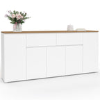 Buffet TOBY 180 cm, 5 portes et 2 tiroirs, blanc et plateau bois