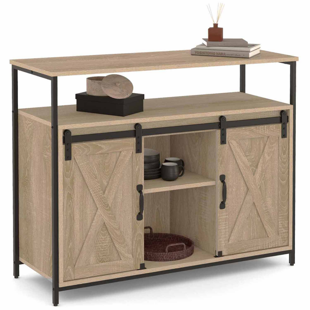 Buffet 100 cm QUEBEC 2 portes de grange coulissantes design industriel